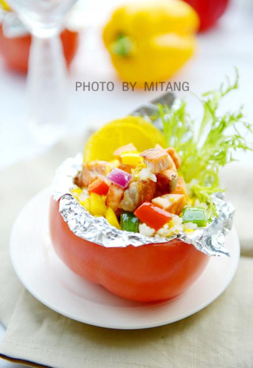 茄盅三文魚炒飯