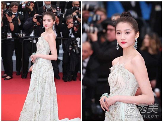 戛纳红毯第三弹：而关晓彤薄荷色晚礼服是什么牌子