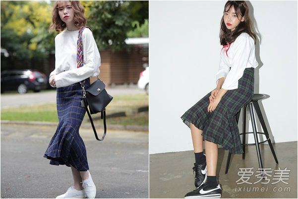 格纹鱼尾裙搭配 选对款式显瘦无敌 鱼尾裙搭配什么上衣