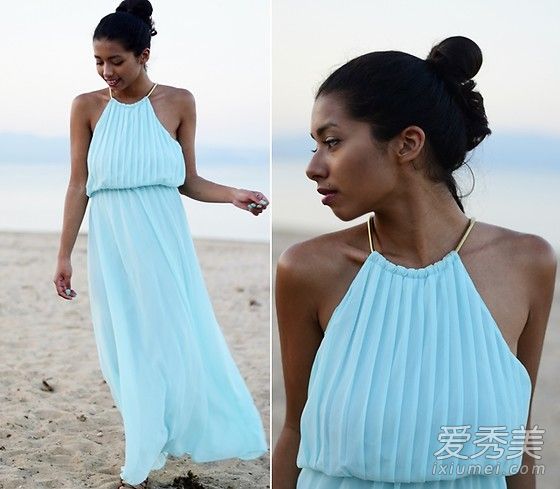 浅蓝色连衣裙 夏天就爱这沁人的凉爽 浅蓝色连衣裙搭配