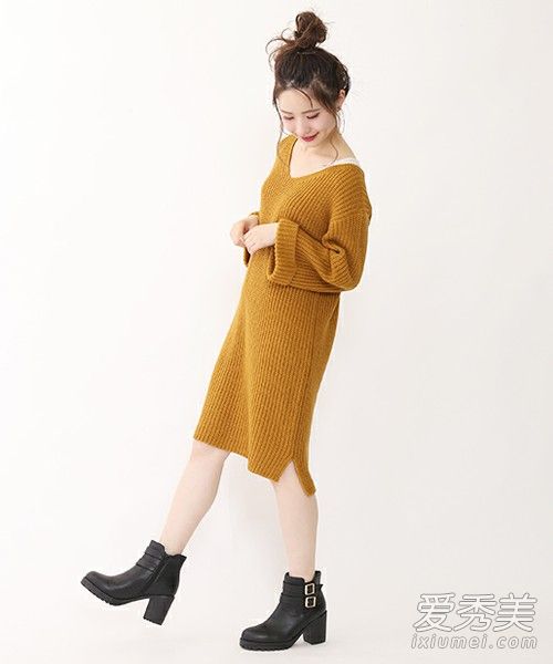 天冷也能睡到最后一刻 针织连衣裙穿搭秘诀 冬季穿搭图片