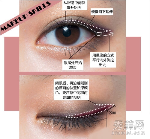 眼部化妆技巧：图解日系眼线、眼影画法