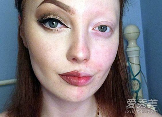 英國19歲女生半麵妝 差異巨大走紅網絡 化妝前後對比