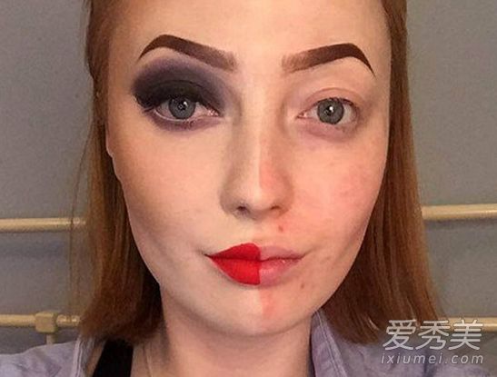 英国19岁女生半面妆 差异巨大走红网络 化妆前后对比