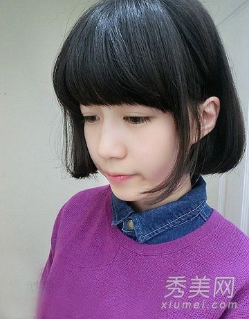2014最新圆脸齐刘海发型图片 还你迷人小脸