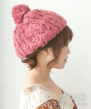 冬季女生扎发设计 短发diy配帽子最可爱