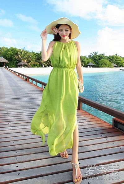 太阳帽+波西米亚长裙海滨节日礼服