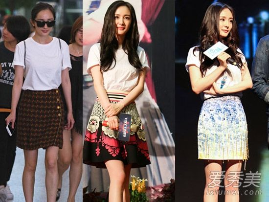 短裙的t恤甜美活泼，杨蜜喜欢穿。