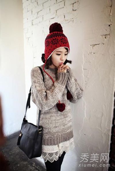 长毛衣+打底裤显高显瘦牛皮小肉