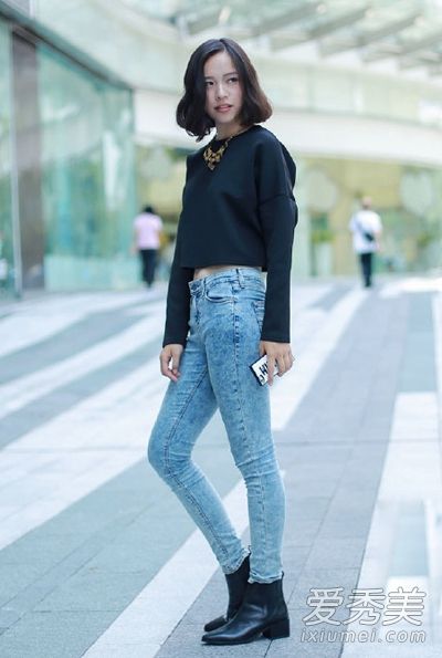 一种高腰裤的短上衣及矮女孩的高楼穿着方法