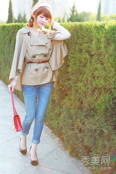 风衣装扮,春天时尚,瘦而迷人的眼睛