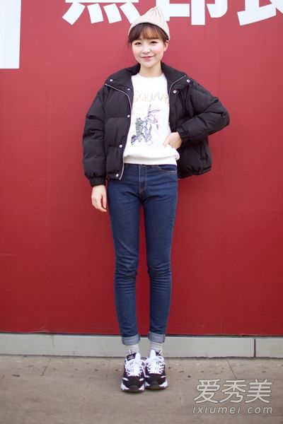 短款棉袄配紧身裤女款最爱