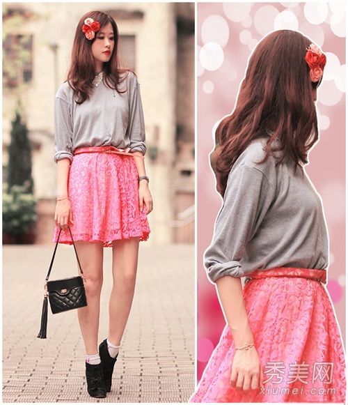 不要做一个平庸的女孩粉色裙子+T恤的甜美搭配