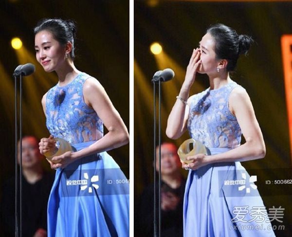 刘师师在哭吗?她是一个美丽的仙女,把球放在头上。