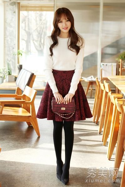 毛线裙+打底裤甜美显瘦