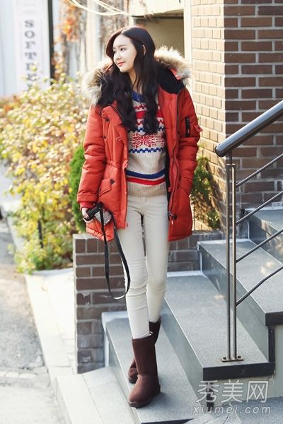 韩国模特教你搭配时尚棉袄