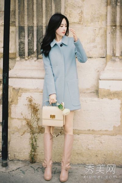 冬季爱马卡隆彩色花呢外套清新甜美