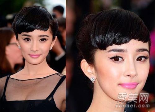 杨蜜巧用发型修复化妆品缺陷