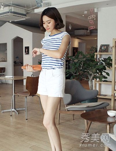 清新海军条纹衬衫百搭休闲秀个性