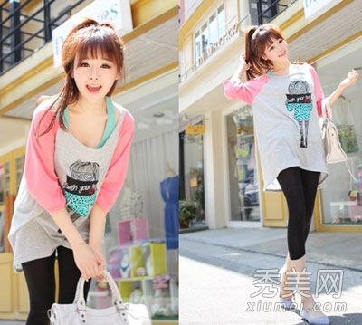 长t恤和紧身裤让你在隐藏的肉里看起来更瘦。