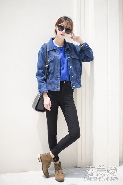 牛仔夹克搭配紧身裤时尚时尚秋季时尚