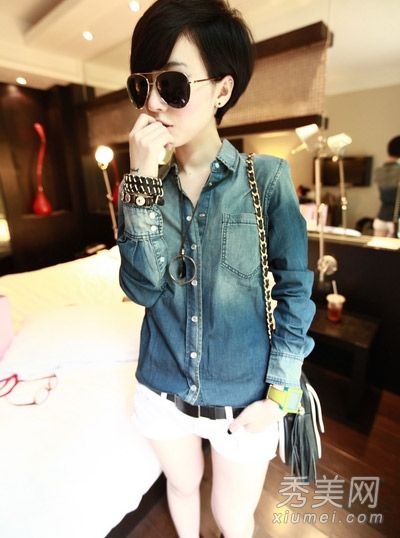 丹宁风逆转初秋牛仔衬衫