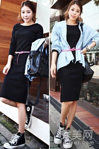 黑色短裙搭配外套，夏季时尚与秋季搭配