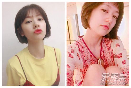 分享一个韩国小妹妹的短发,她的脸很小,很可爱。