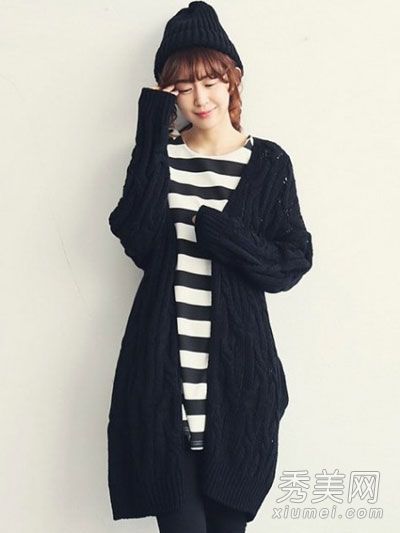 这款韩式休闲开襟羊毛衫非常适合胳膊粗肉厚的女孩