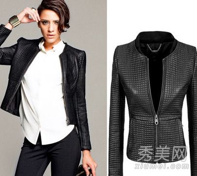 紧身皮夹克配裙子和裤子都很时尚。