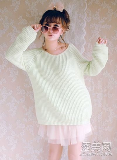 秋季长毛衣甜美搭配显瘦效果