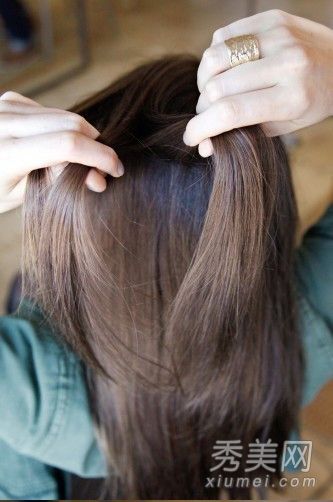 夏季长发领带简单辫发图