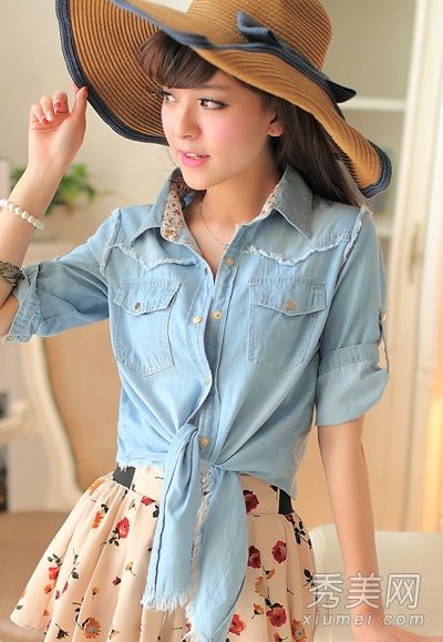 春夏图案牛仔衬衫让丹宁看起来甜美