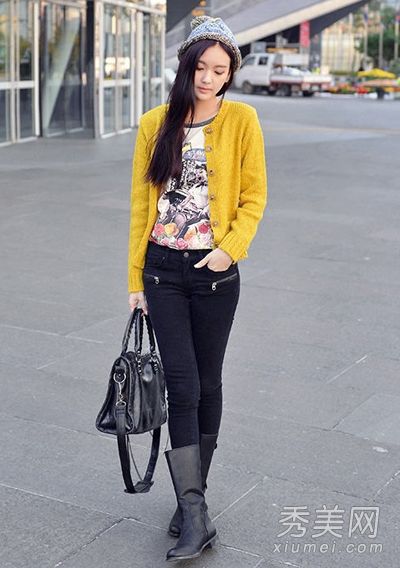 羊毛衫外套+踝裤+短靴简单搭配很好看