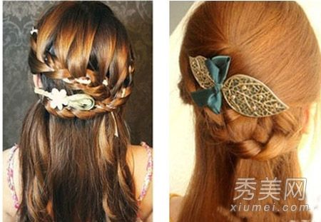 女孩精致发型的两个平面菜肴的组合有更多的创新。