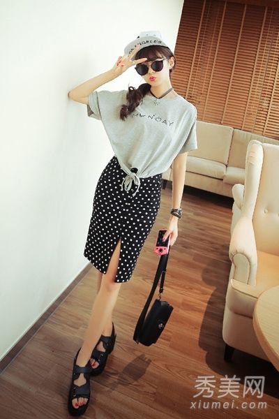 百搭t恤波浪点裙复古小清新款式