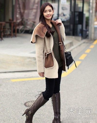 冬季大衣，搭配靴子和迷人的凉爽风格
