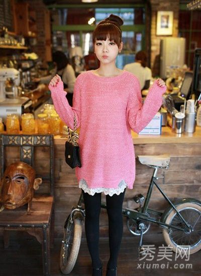 长毛衣或毛衣+紧身裤配棉袄更好看