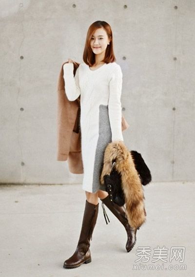 冬装搭配身材好的毛线裙