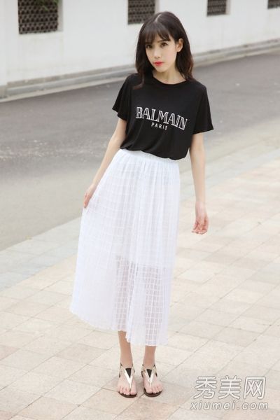 休闲t恤，半身裙，胖妹穿仙扇