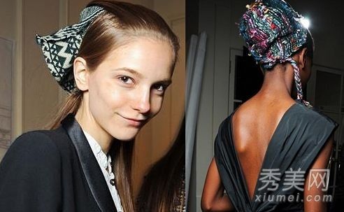 秋冬款发式围巾围在头发上