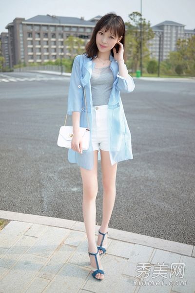 马卡龙彩色防晒衣配t恤短裤购物超级吸水眼