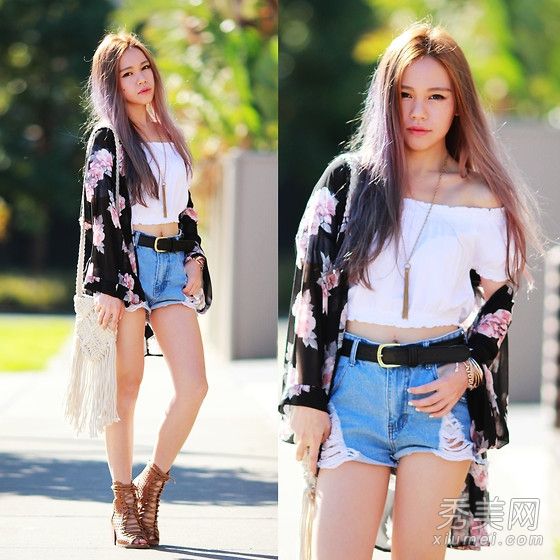 短裤+厚底高跟鞋