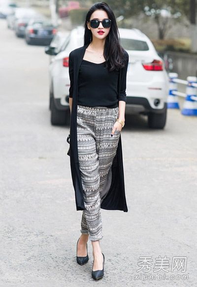 长外套配长裤简约风格欧式风格