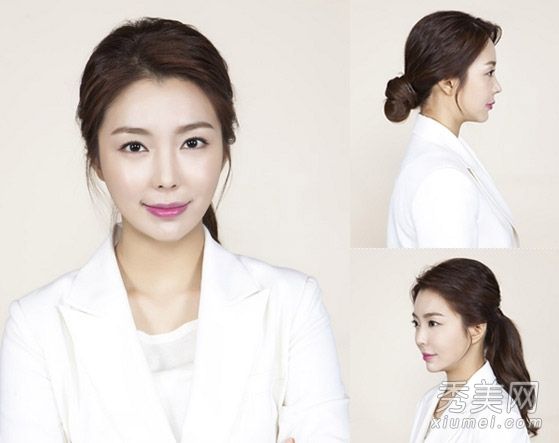 韩式发型捆绑法图形肉丸头+马尾辫OL超优雅