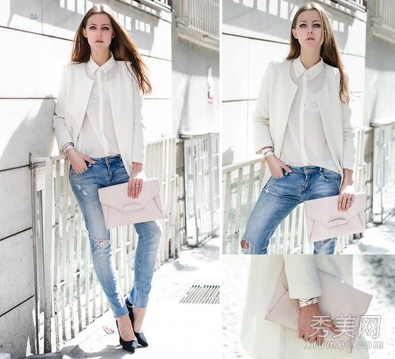 欧美粉丝经典搭配紧身牛仔裤+高跟鞋千变万化的光环