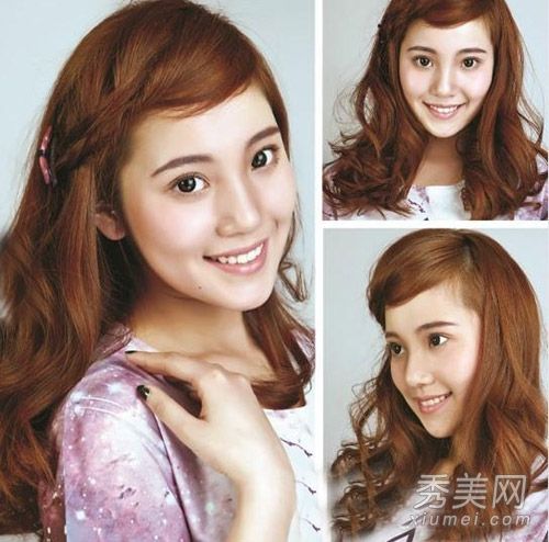 长发韩式卷发扎法的6步转换展示小脸
