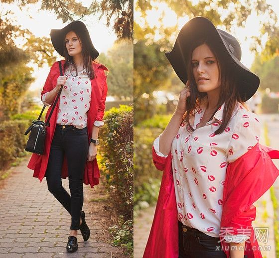 印花衬衫+紧身裤是最时尚、最灵活的。