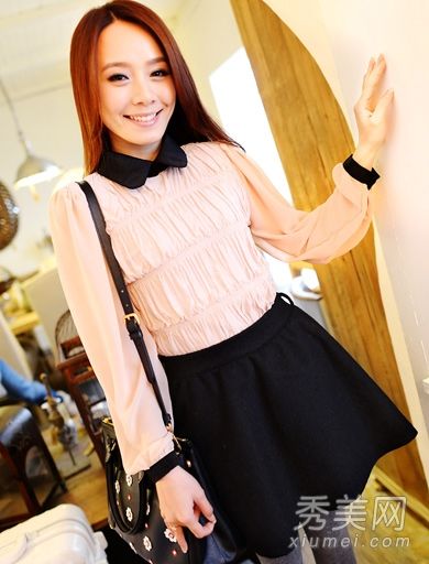 雪纺衬衫配导裙可爱西裤显腿形