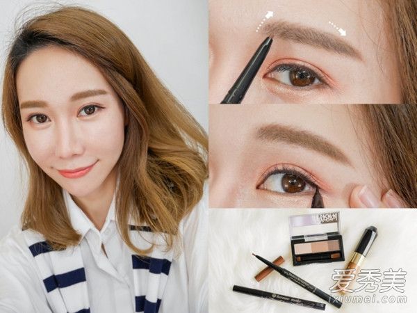 创造超级细节眼线笔教学眼睛和眉毛化妆与红色网格